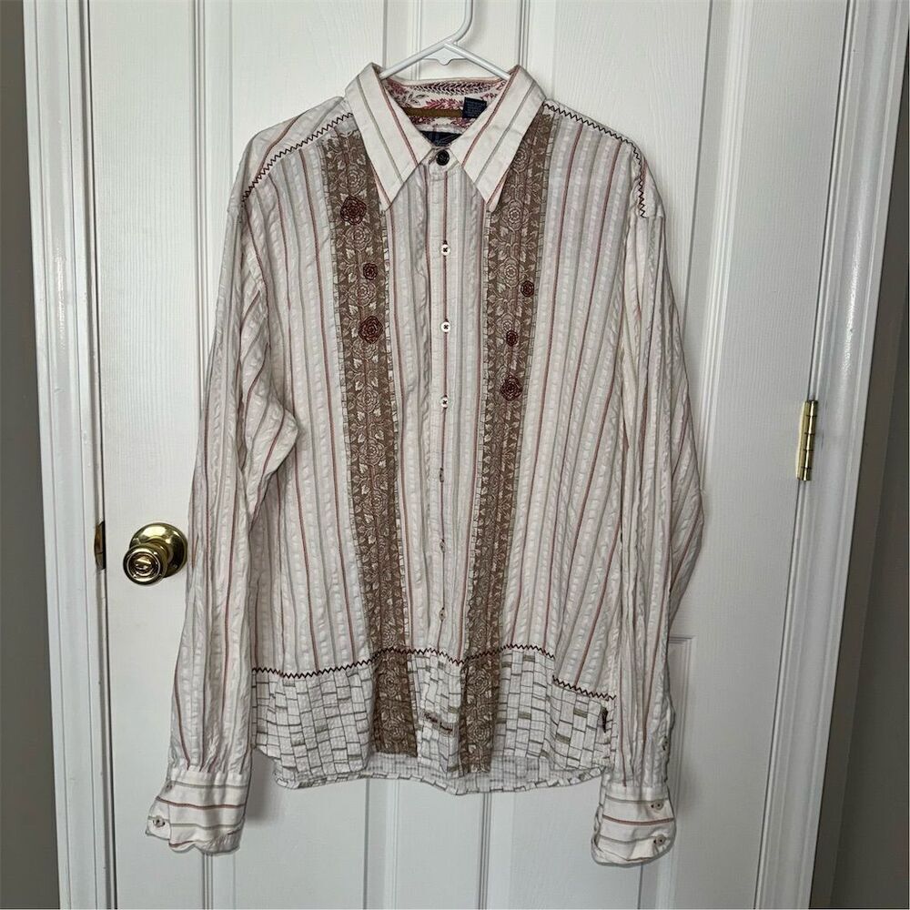 English Laundry Men's XXL Striped Crinkle 100% Cotton Button Up Shirt Western